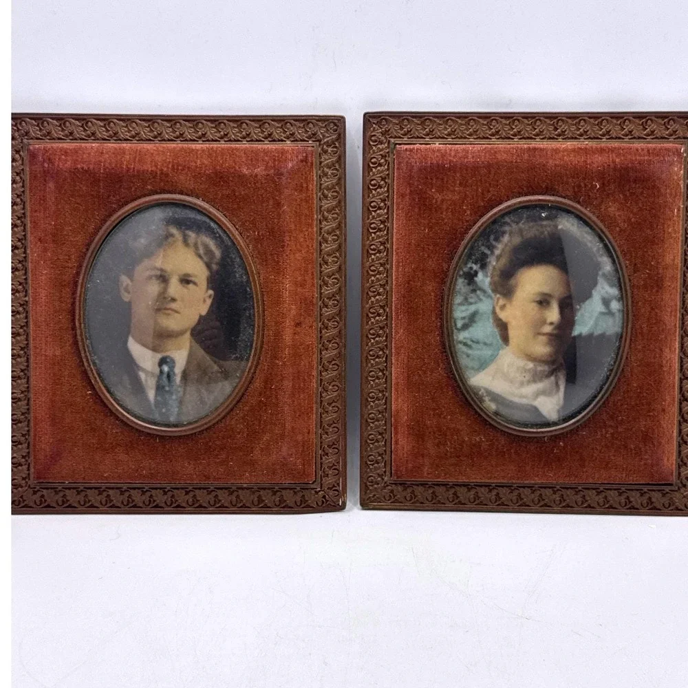 Antique‎ Pair Scharling Silversmiths Edwardian Portrait Frames with Convex Glass